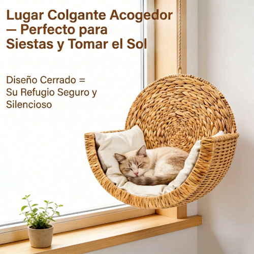 Cama colgante para gatos tejido a mano — decoración natural para pared